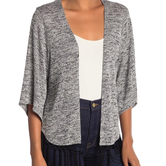 NWOT Papillon Open Front Lightweight 3/4 Sleeve Fringe Grey Cardigan XL - Picture 1 of 8